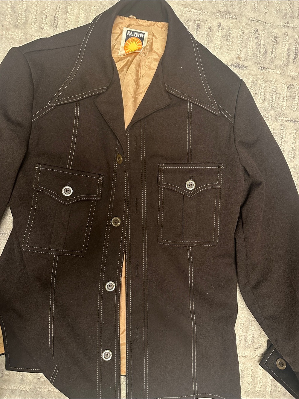Men's Kazoo Brown Jacket with Contrast Stitching - Vintage Style Medium
